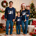 "Let it Snow" Slogan and Snowman Printed Blue Plaid Christmas Matching Pajamas