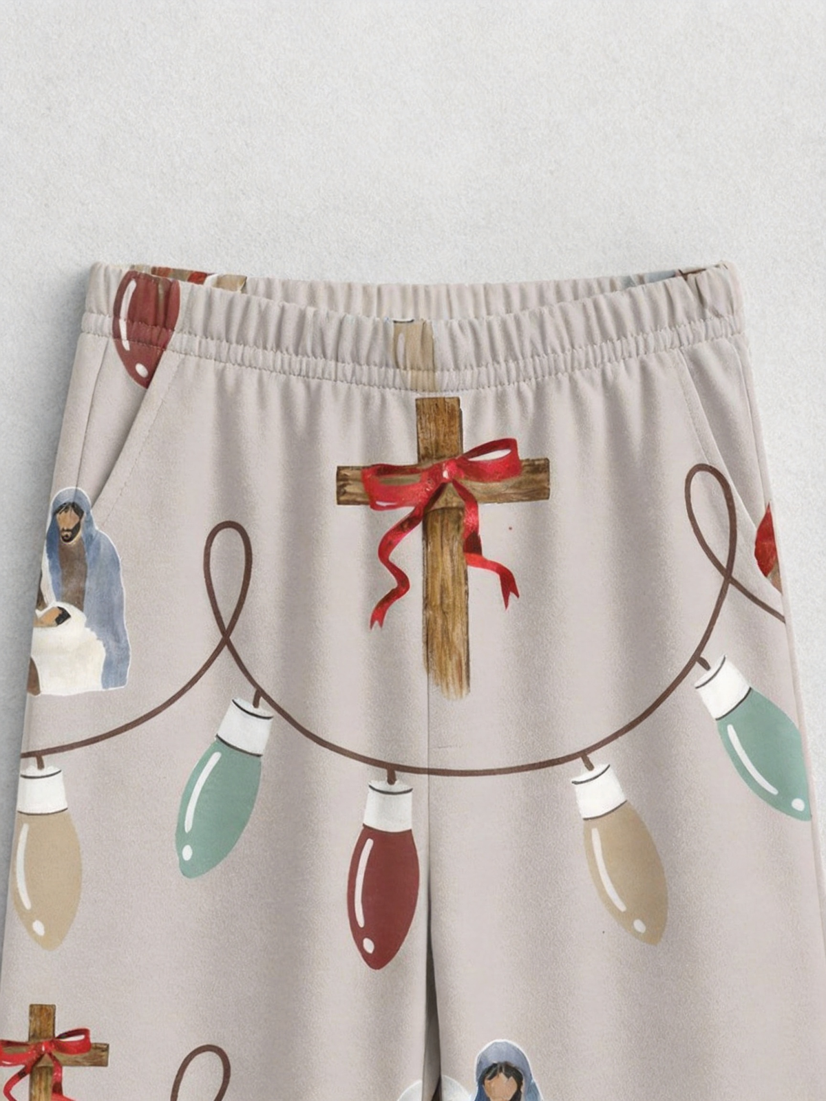 Religious Nativity & Christmas Lights Two-Piece Henley Neck Holiday Couple Pajamas