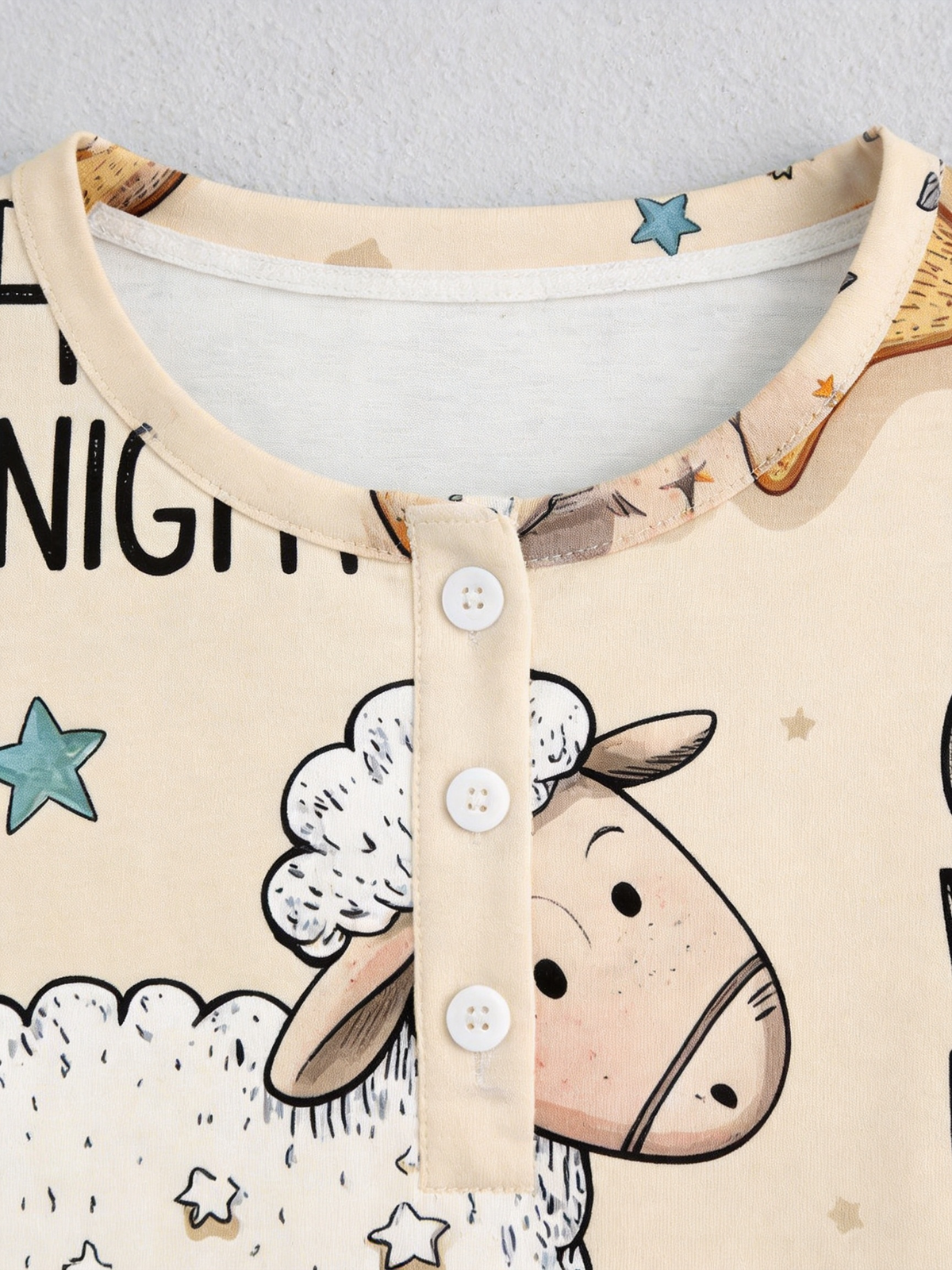 Cute Nativity Sheep & God With Us Two-Piece Henley Neck Christmas Couple Pajamas