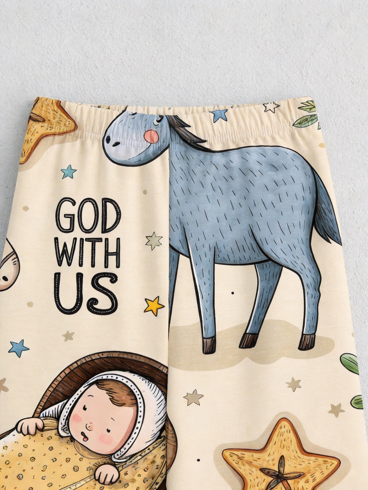 Cute Nativity Sheep & God With Us Two-Piece Henley Neck Christmas Couple Pajamas