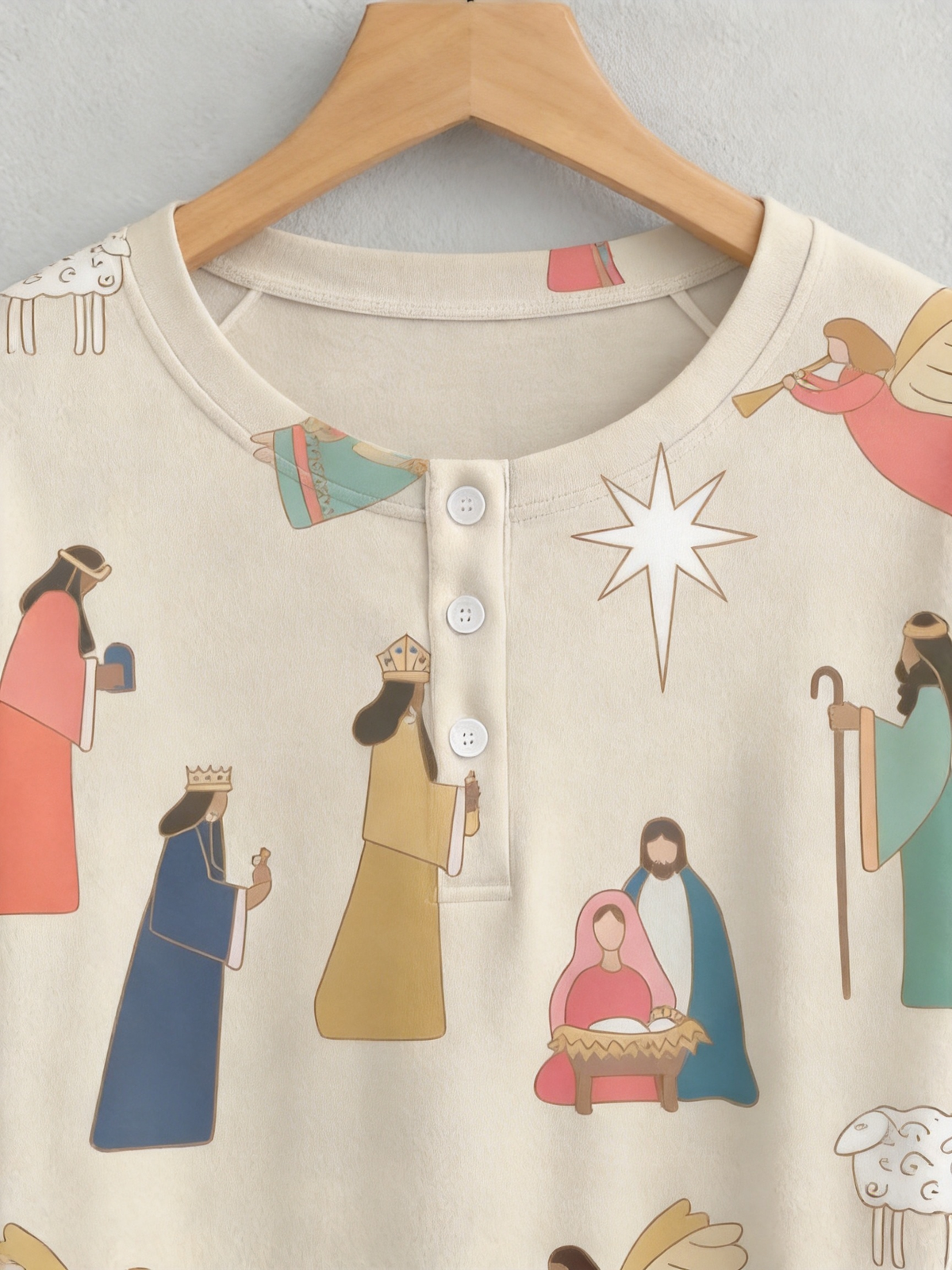 Vintage Three Wise Men & Angel Two-Piece Henley Neck Christmas Couple Pajamas