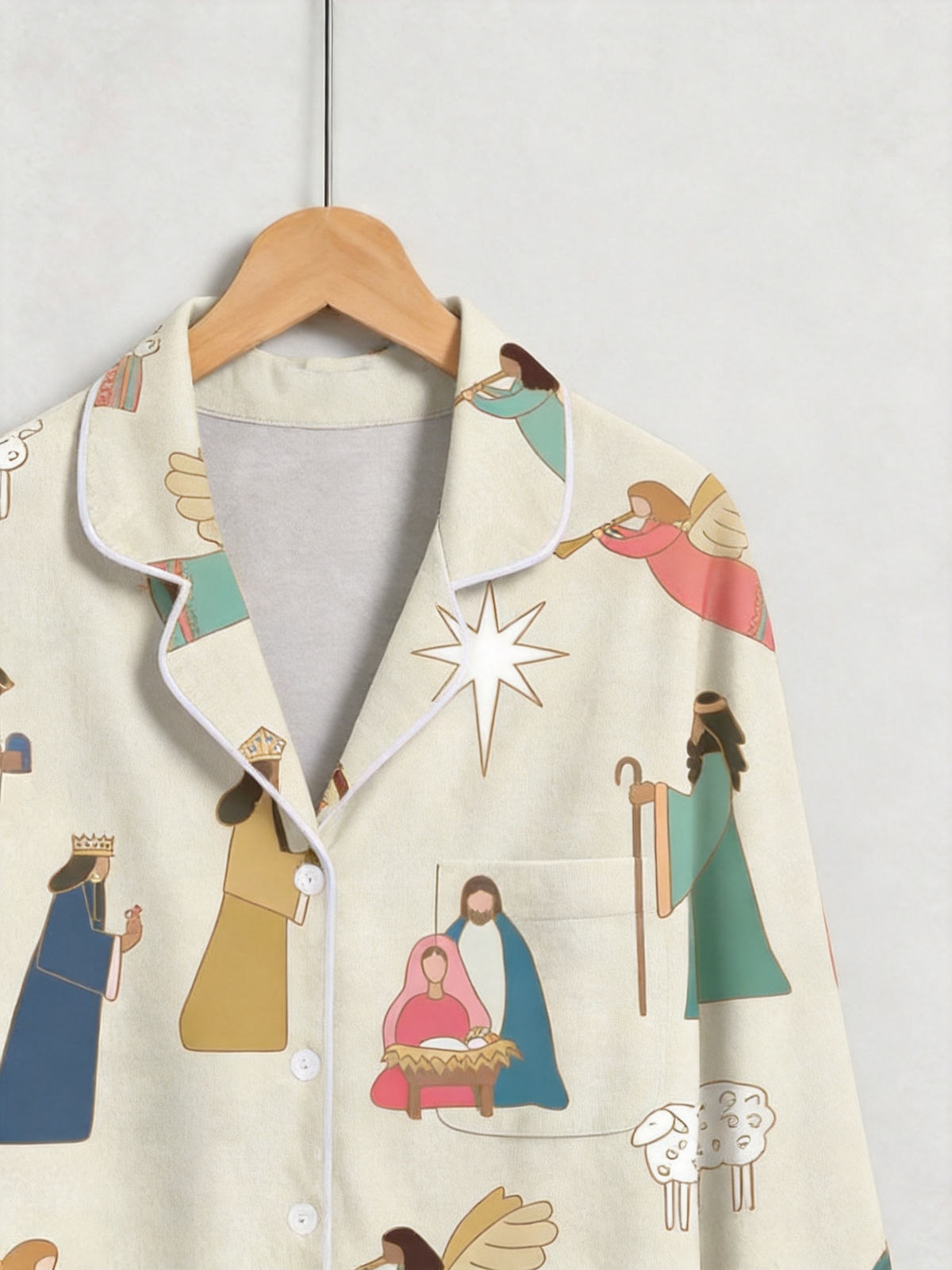Two-Piece Set Three Wise Men Nativity Print Family Christmas Two-Piece Button-Down PJS Long Sleeve Top and Pants with Pockets Winter Holiday Sets