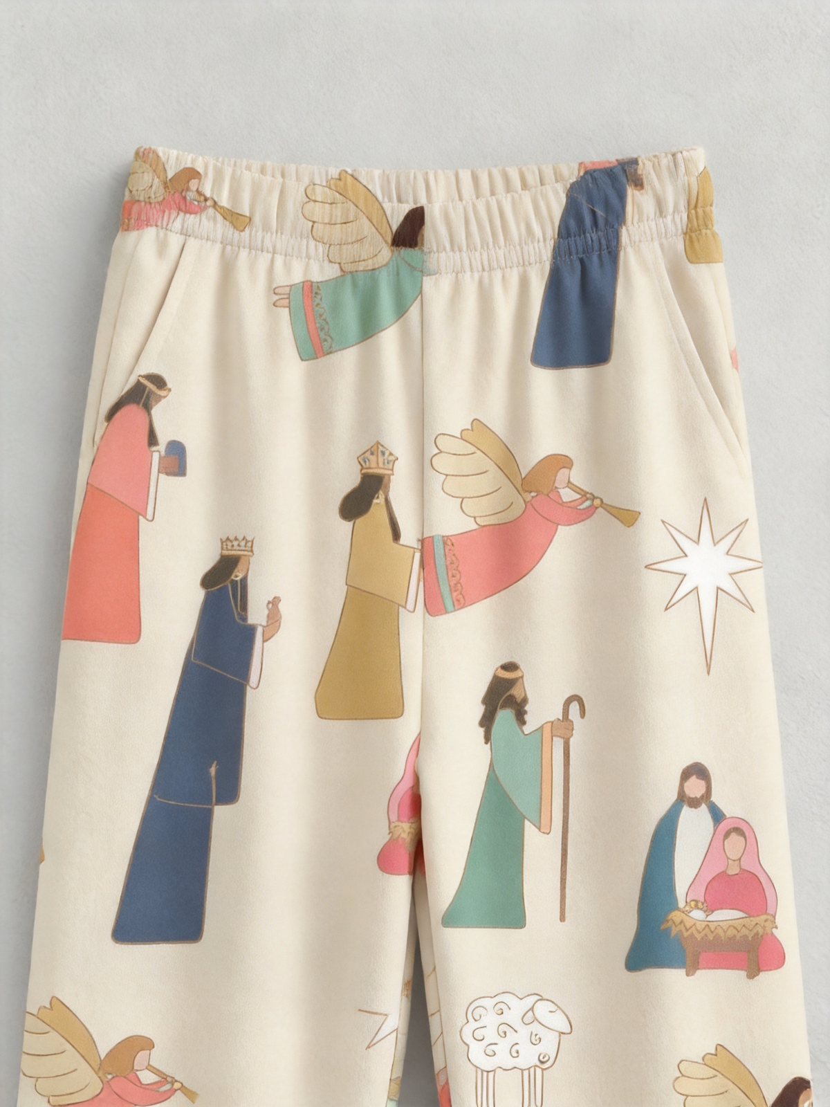 Vintage Three Wise Men & Angel Two-Piece Henley Neck Christmas Couple Pajamas