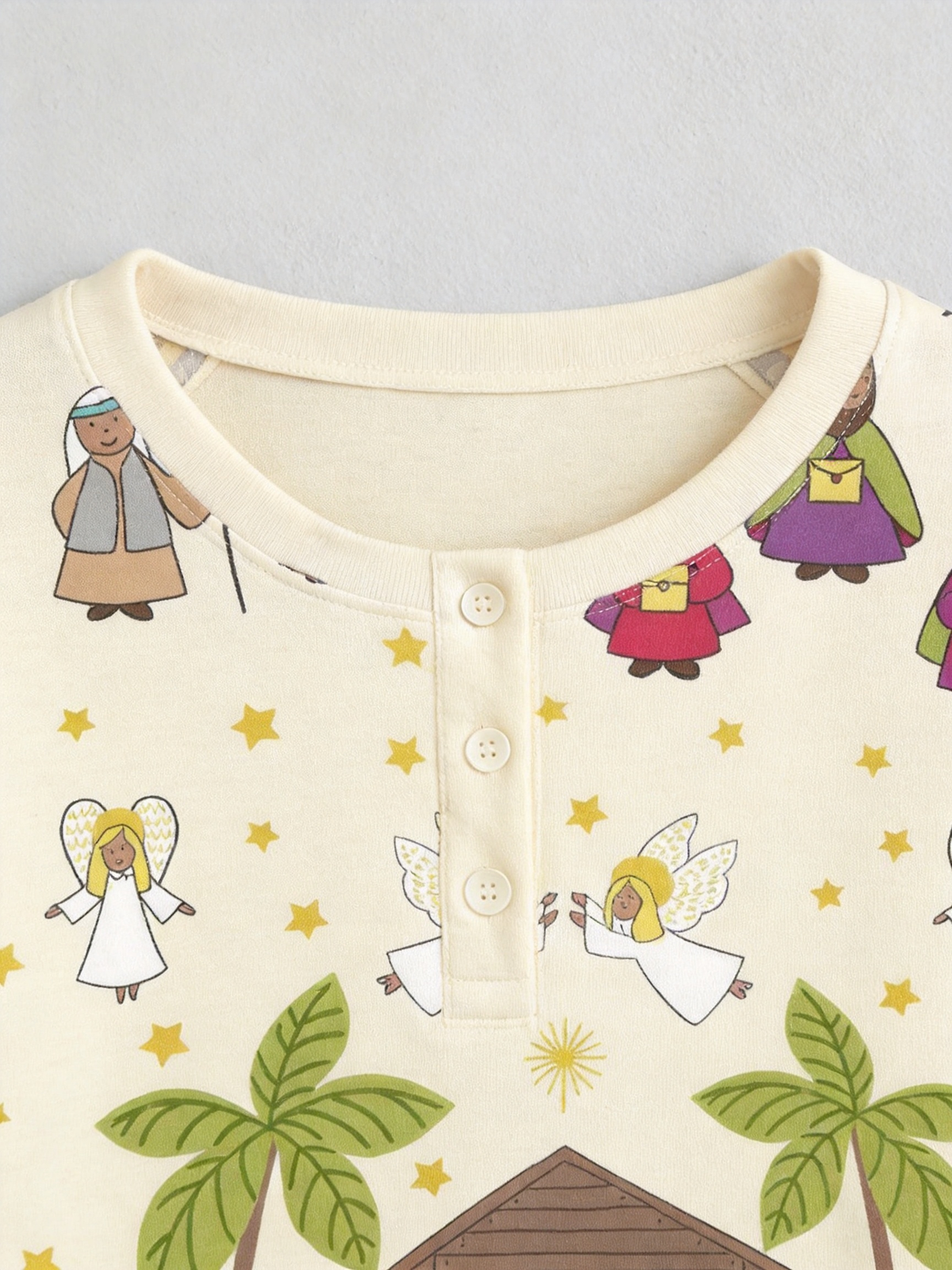 Cute Nativity Camel & Three Wise Men Two-Piece Henley Neck Christmas Couple Pajamas