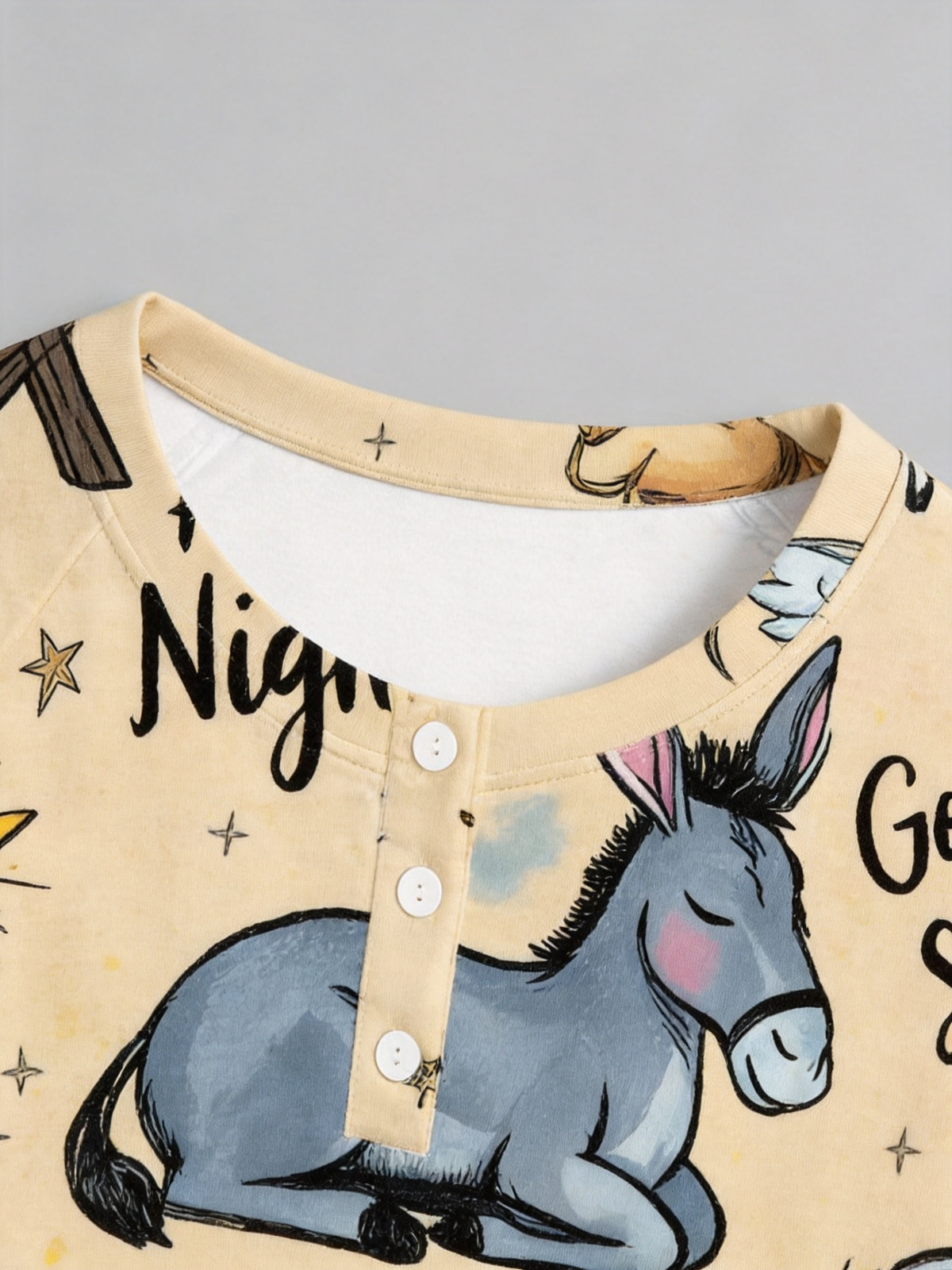Cute Nativity Scene Baby Jesus & Camel Two-Piece Henley Neck Christmas Couple Pajamas