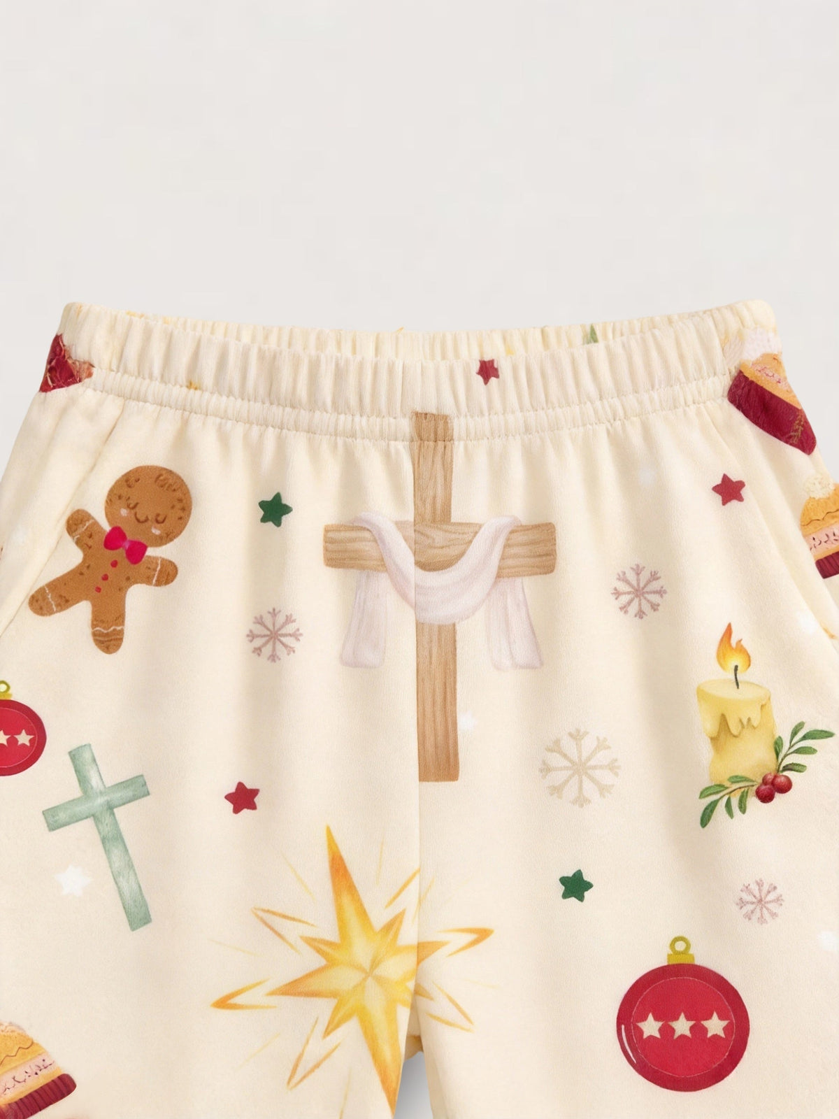 Cute Gingerbread & Nativity Scene Two-Piece Henley Neck Christmas Couple Pajamas