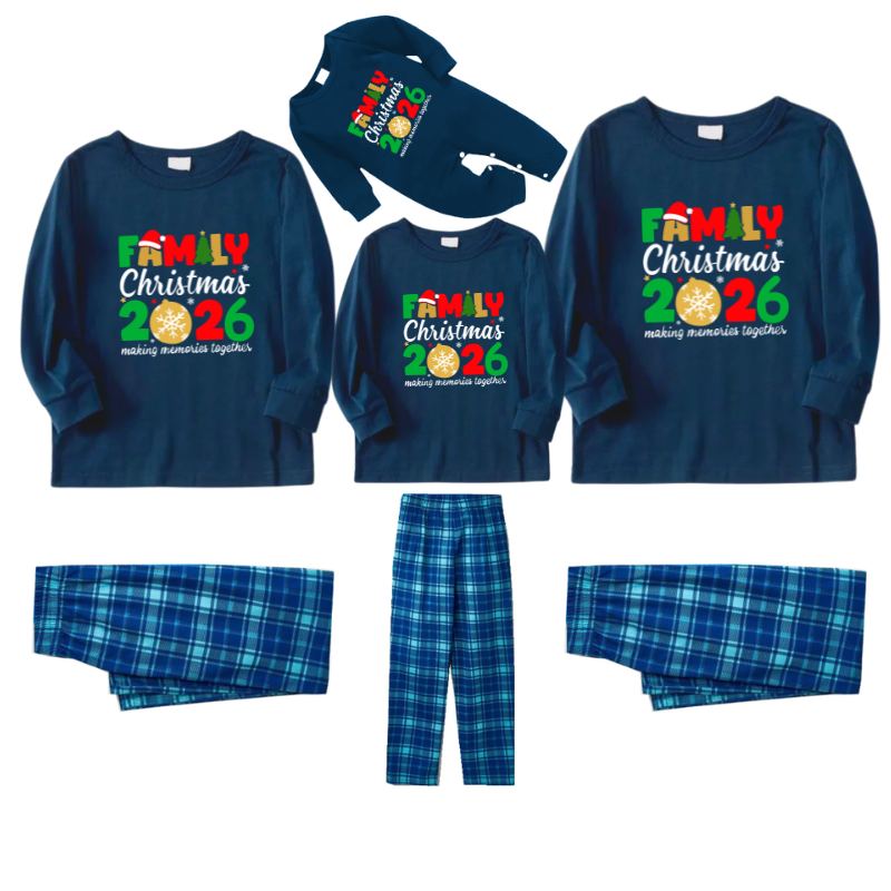 2026 Colorful Family Letter Snowflake Ornament Printed Blue Plaid Christmas Family Matching Pajamas