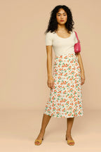 Silk Print Midi Skirt Red