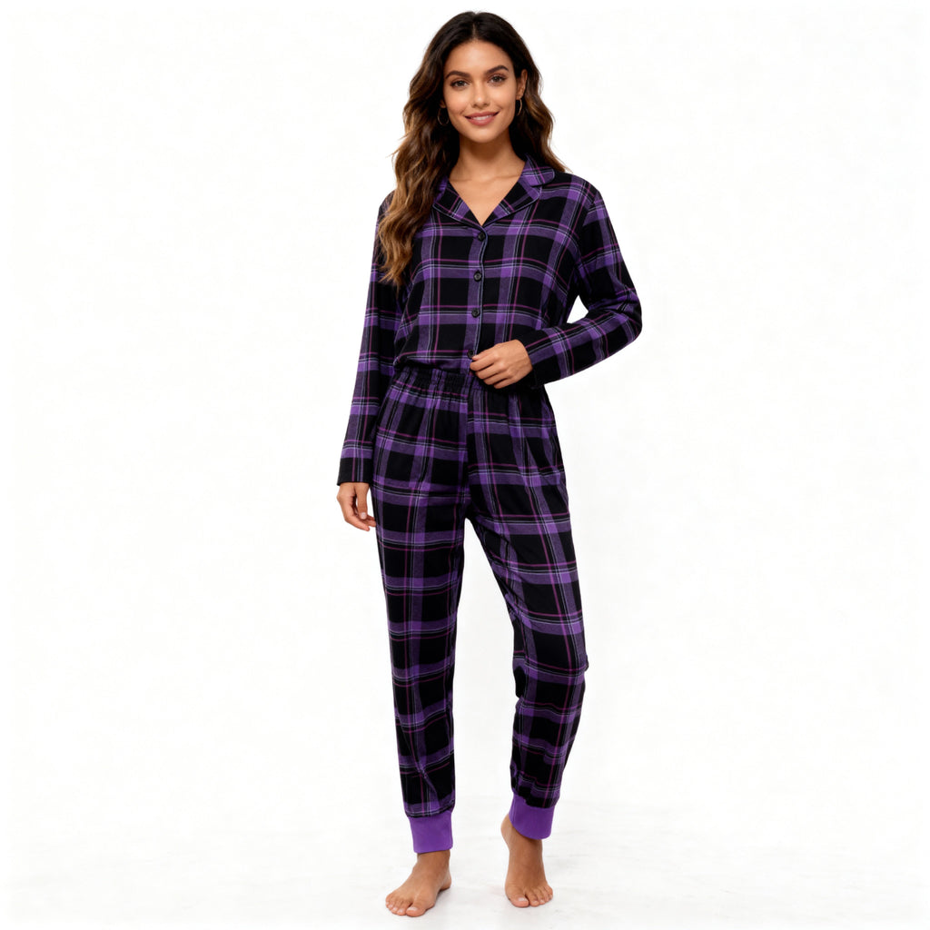 Christmas Purple Plaid Button-Front Pajamas Family Pajamas Sets