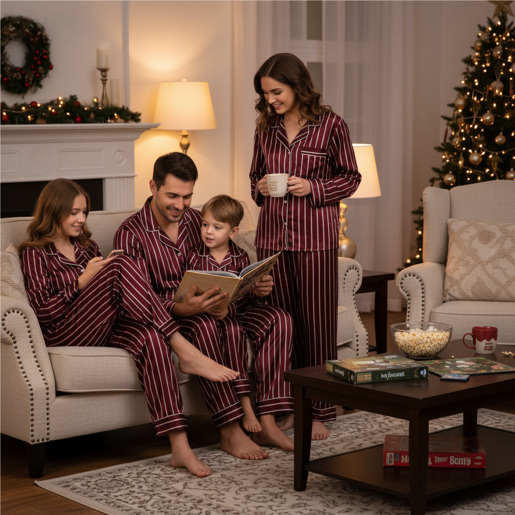 Elegant Satin Green Pajama Set for the Whole Family