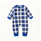 Family Christmas Blue and White Plaid Button-Front Pajamas Sets