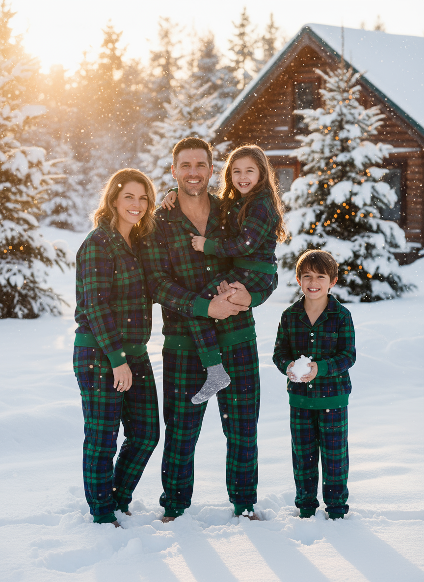 Cozy Green Plaid Button-Up Christmas PJs for Family