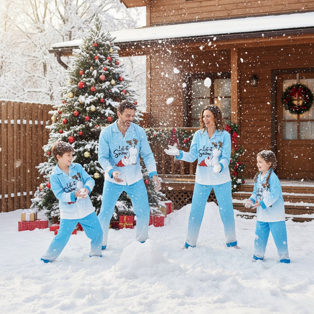 Gradient Color Snowman Button-Up Family Christmas Pajamas Set