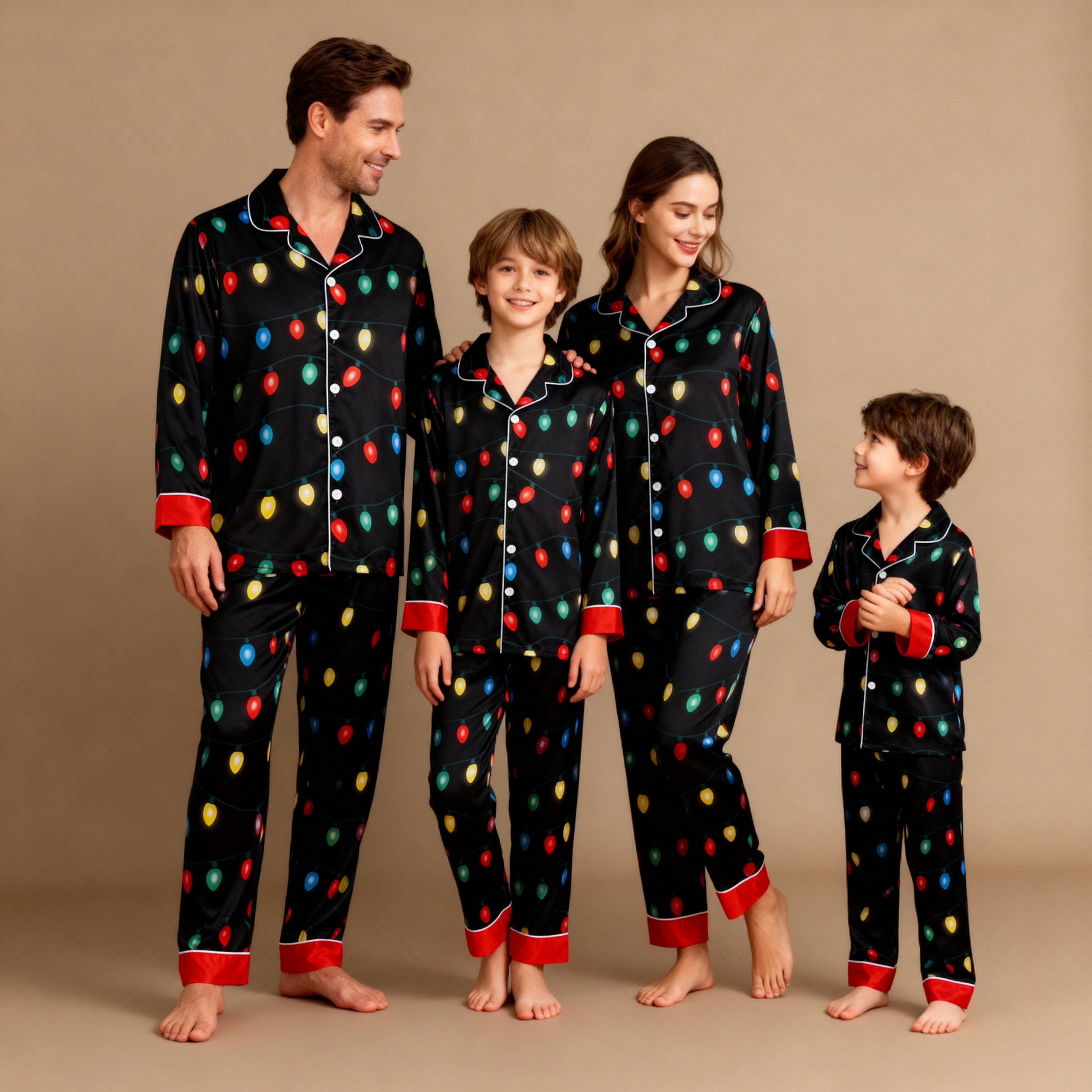 Holiday Family Button-down Satin Christmas Pajamas Set