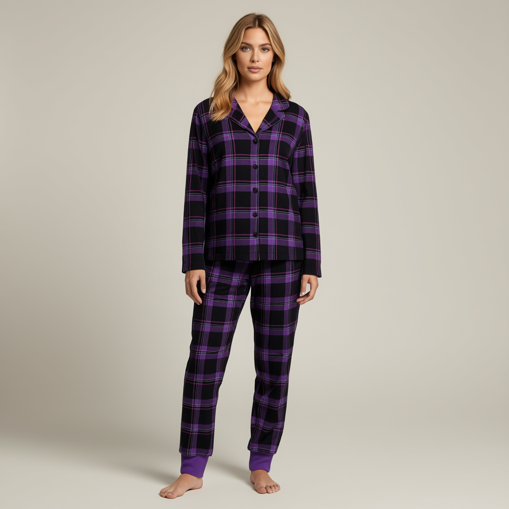 Christmas Purple Plaid Button-Front Pajamas Family Pajamas Sets