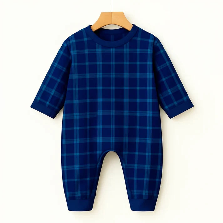 Family Matching Pajama Set – Gray Button-Neck Tee & Plaid Pants
