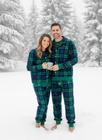 Cozy Green Plaid Button-Up Christmas PJs for Family