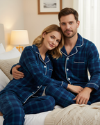 Family Christmas Blue Plaid Button-Front Pajamas Sets