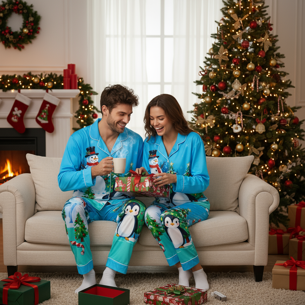 Festive Button-Up Family Christmas Pajamas Set