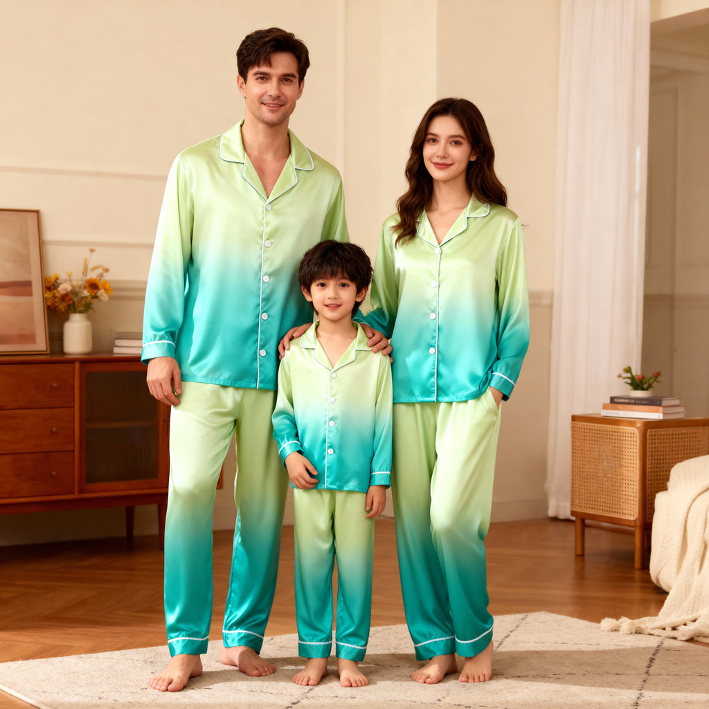 Gradient Color Satin Button-Up Family Christmas Pajamas Set