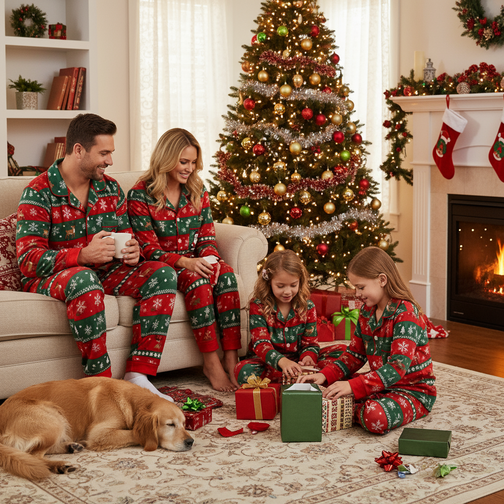 Holiday Family Button-down Christmas Pajamas Set