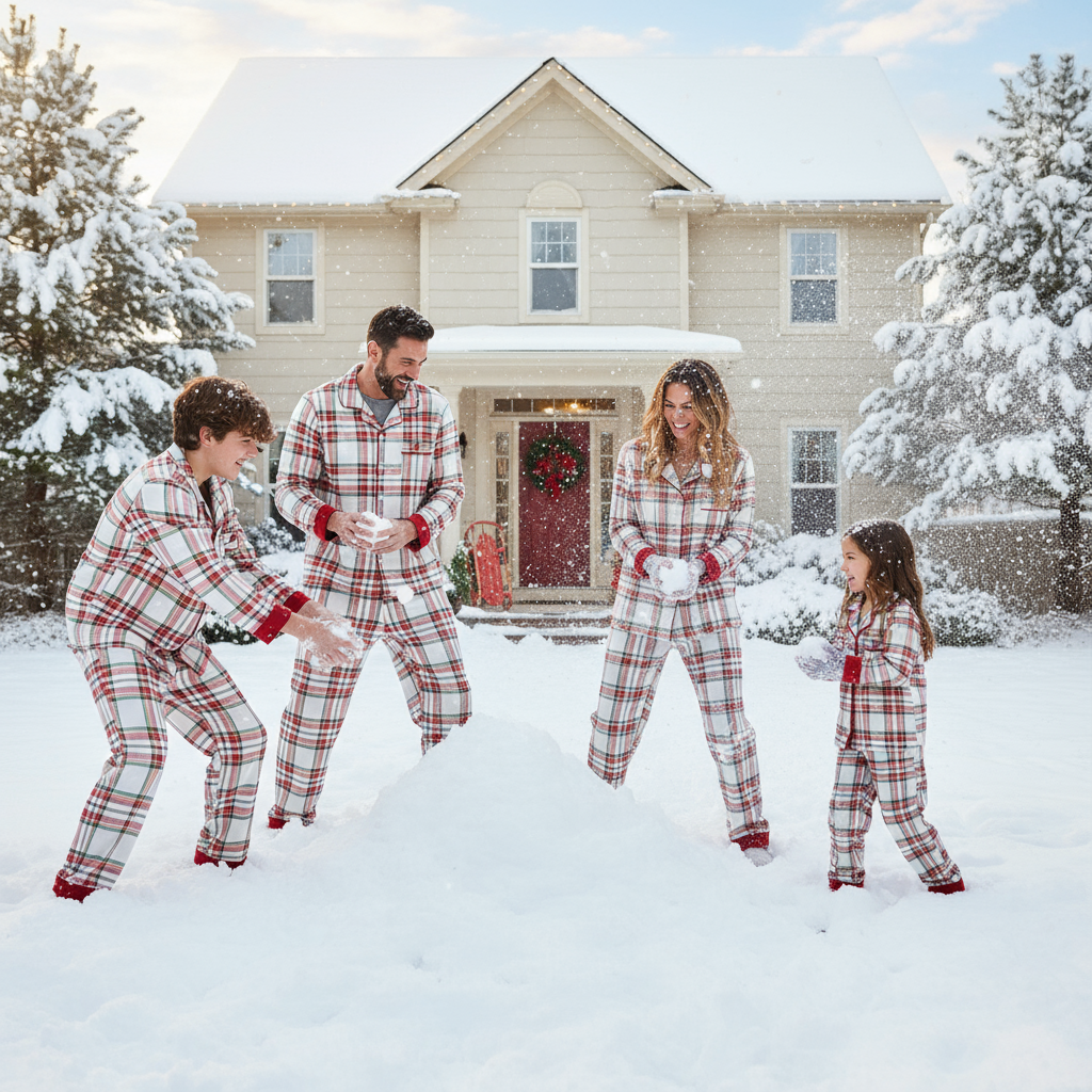Christmas Plaid Family Pajama Set - Button Front
