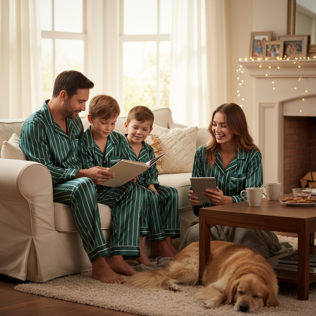 Elegant Satin Gray Pajama Set for the Whole Family