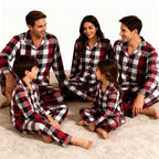 Family Christmas Red and White Plaid Button-Front Pajamas Sets