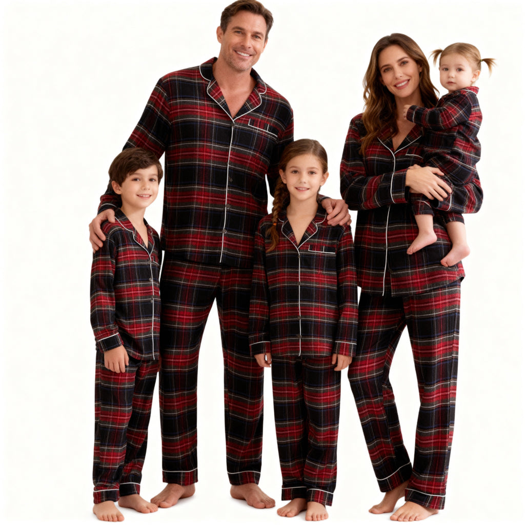 Christmas Red Plaid Button-Front Family Pajamas Sets