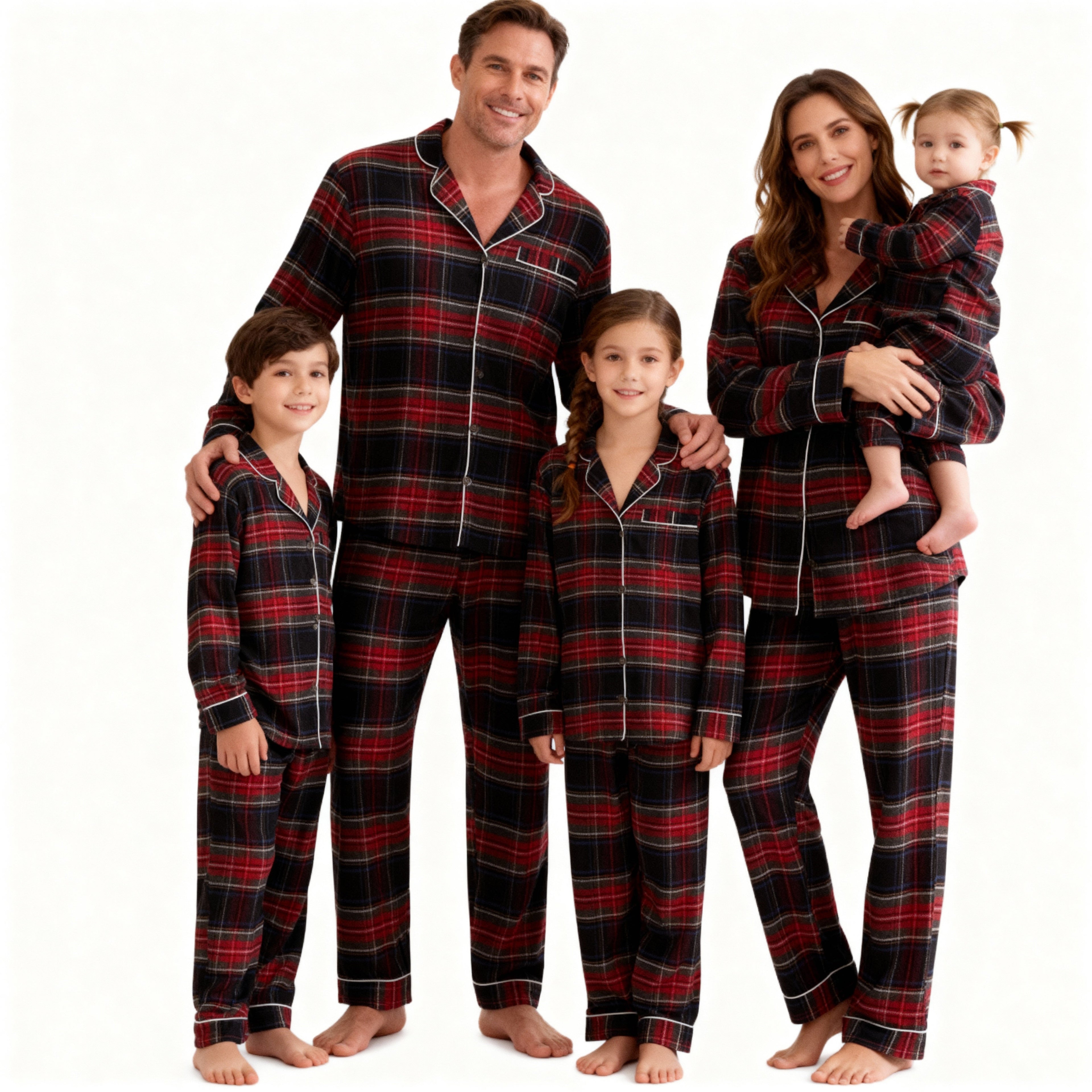 Christmas Red Plaid Button-Front Family Pajamas Sets