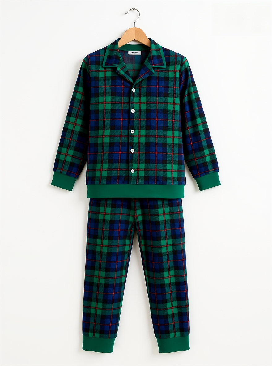 Cozy Green Plaid Button-Up Christmas PJs for Family
