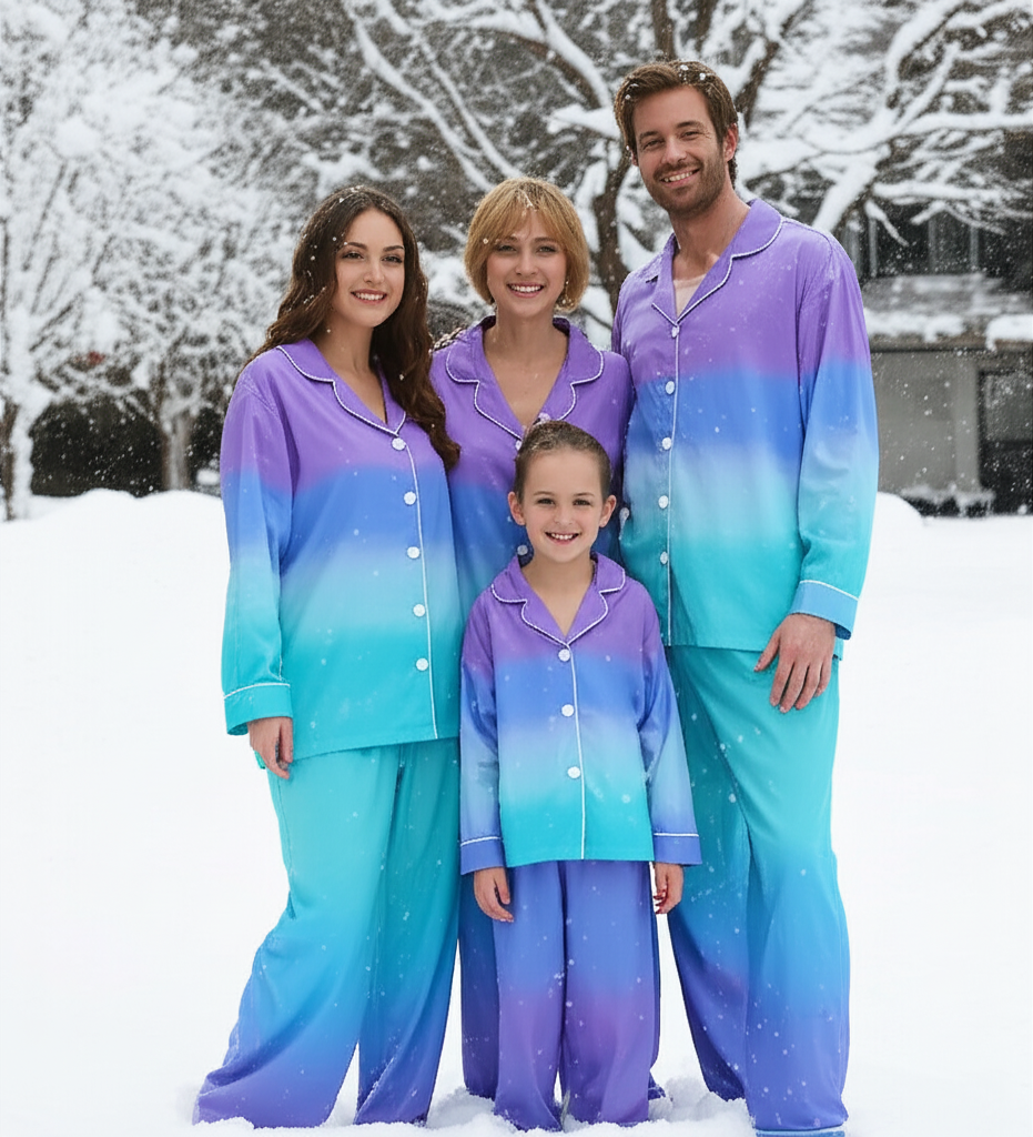 Color Block Collar Button-Up Pajama Set for Family