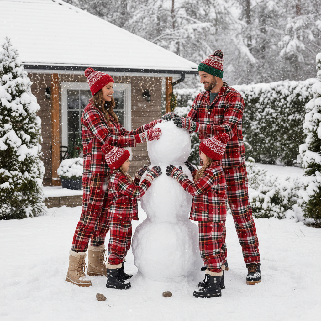 Christmas Family Button-Up Red Plaid Pajamas Set