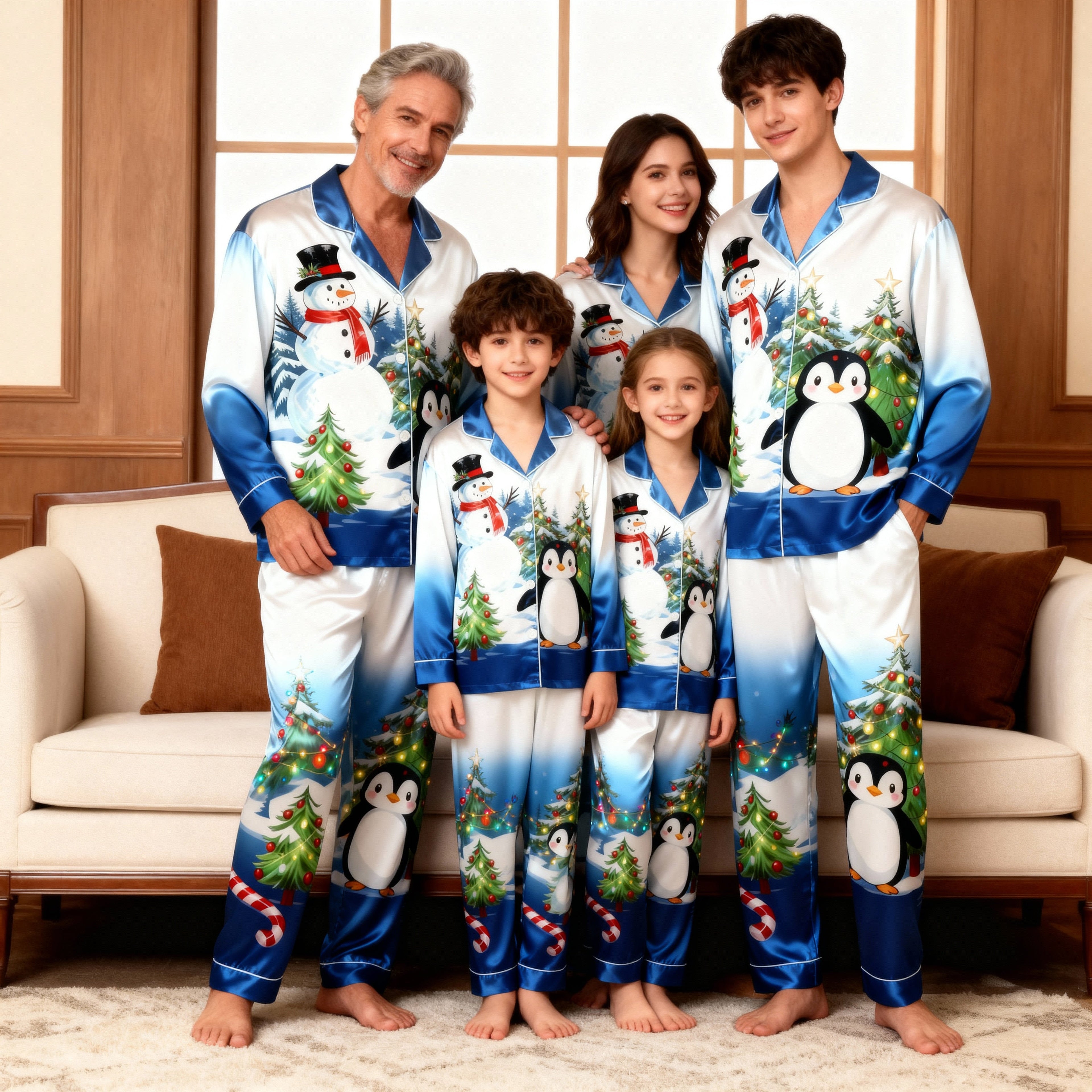 Joyful & Coordinated Satin Family Christmas Pajamas Set