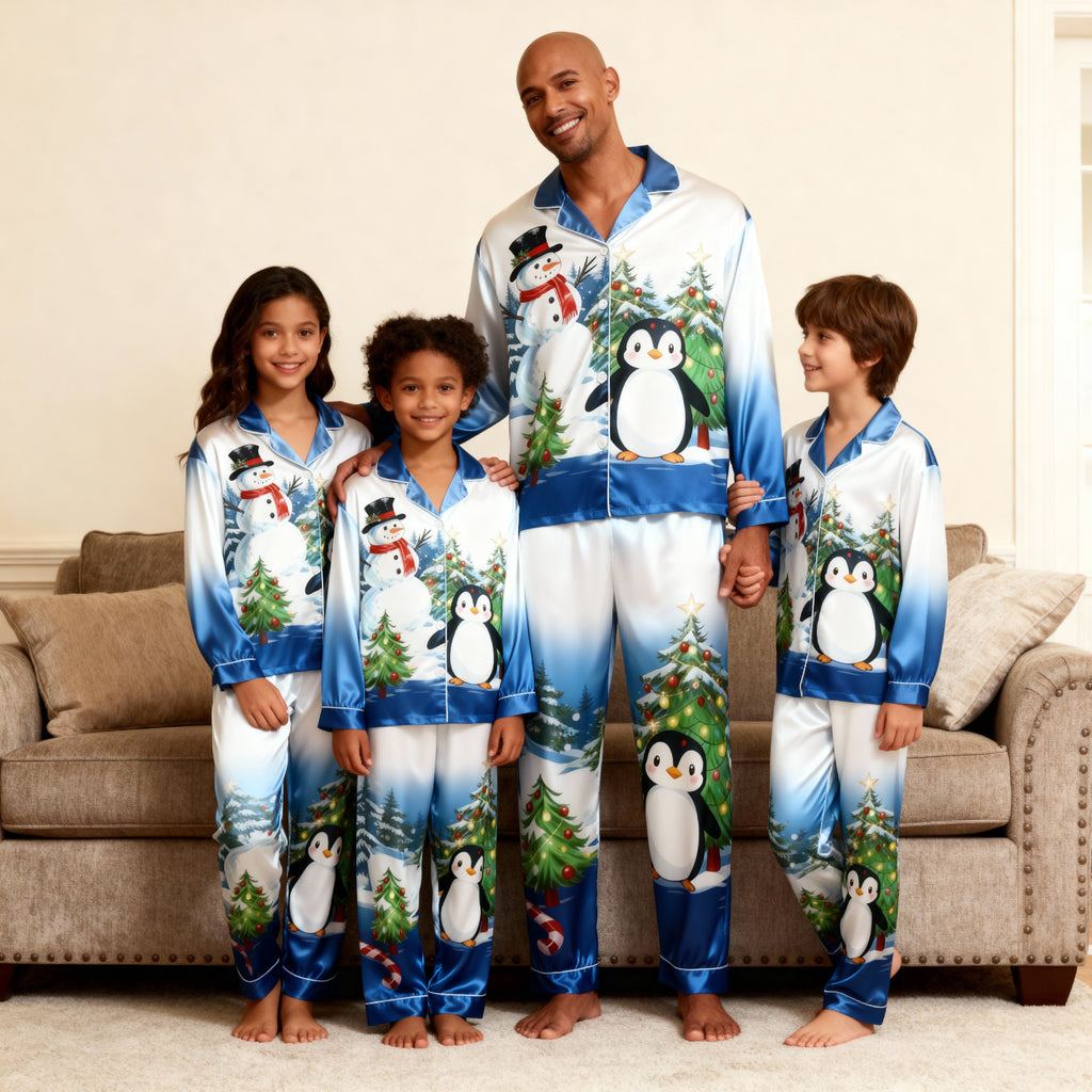 Joyful & Coordinated Satin Family Christmas Pajamas Set