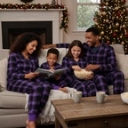 Christmas Purple Plaid Button-Front Pajamas Family Pajamas Sets
