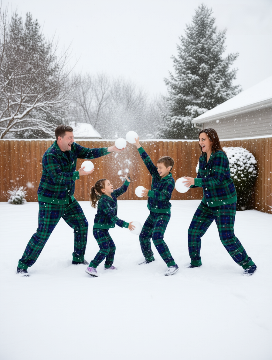 Cozy Green Plaid Button-Up Christmas PJs for Family