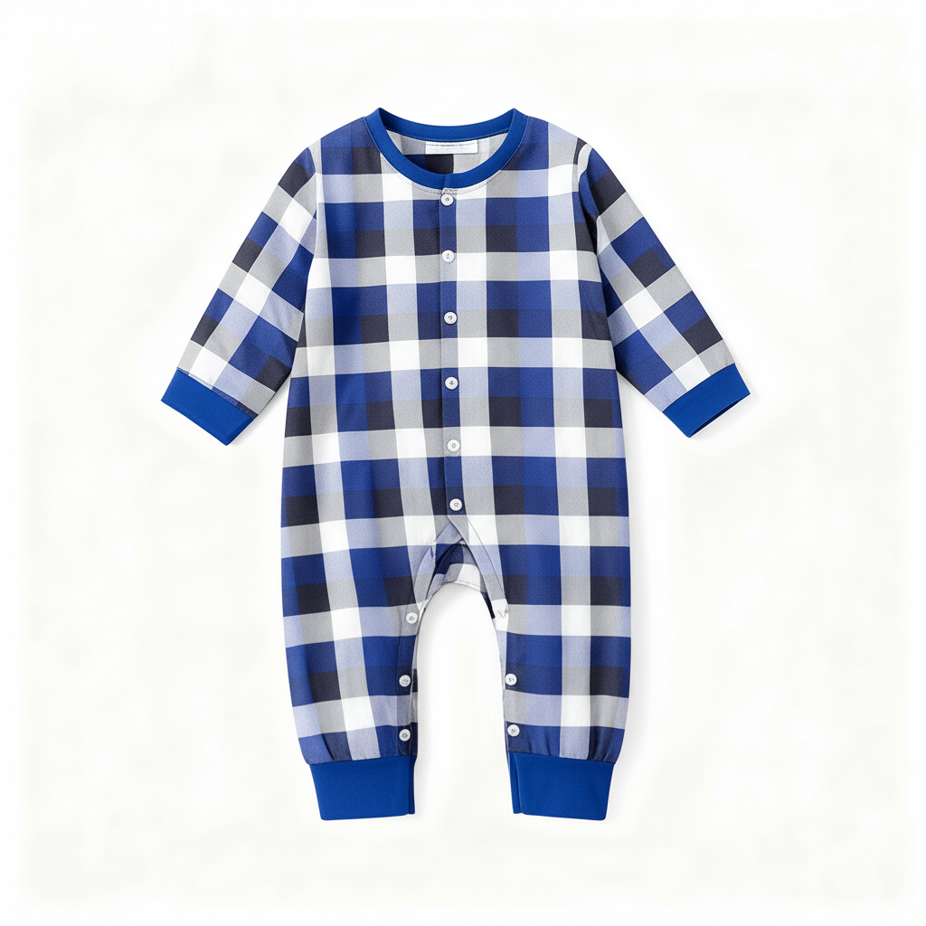 Family Christmas Blue and White Plaid Button-Front Pajamas Sets