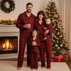 Family Matching Red and Green Plaid Button Up Long-sleeve Pajamas Sets