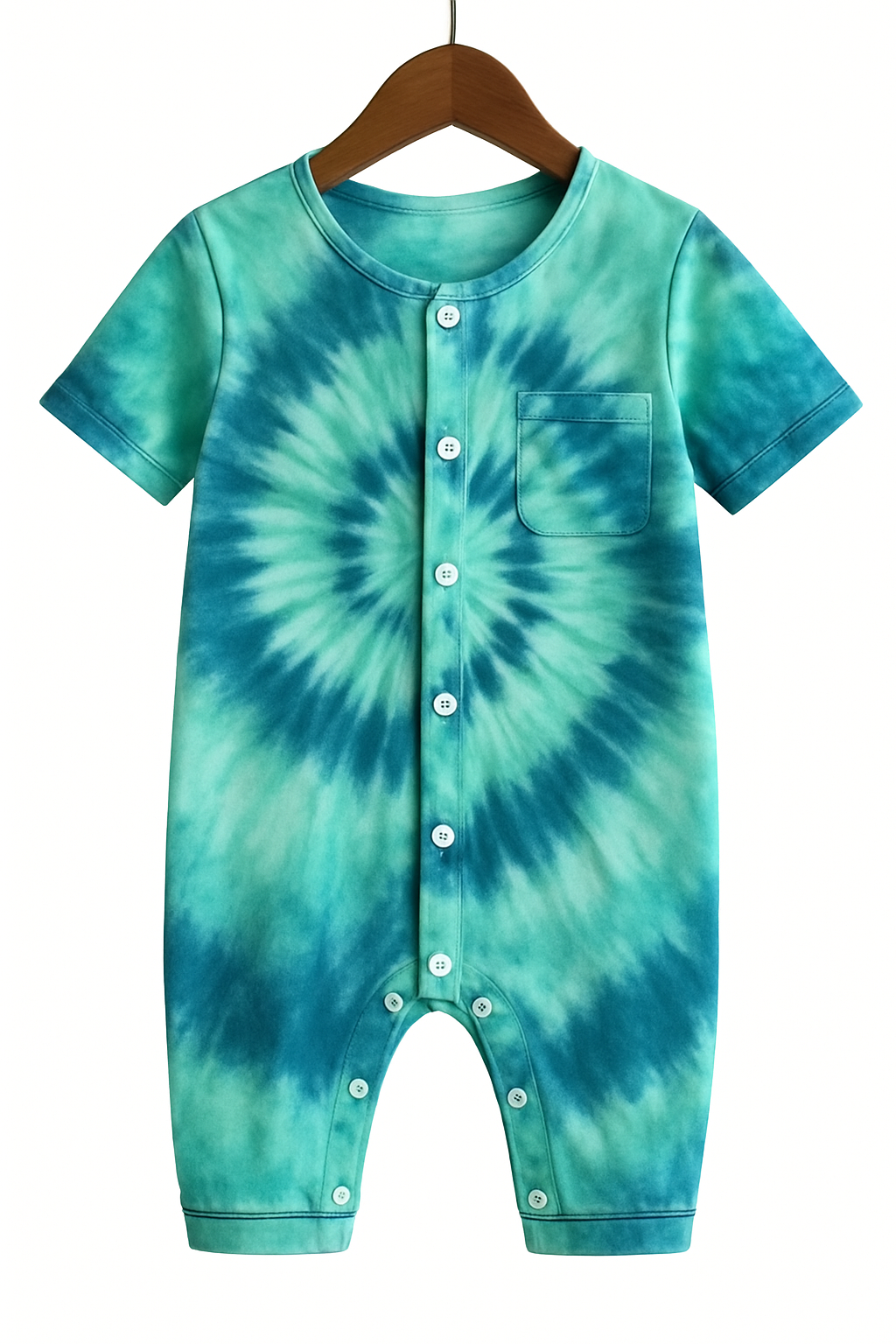 Holiday Family Button-Up Green Tie-dyed Christmas Pajamas Set